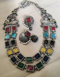Multi Silver Lookalike Jewellery Set with Jhumka Earrings