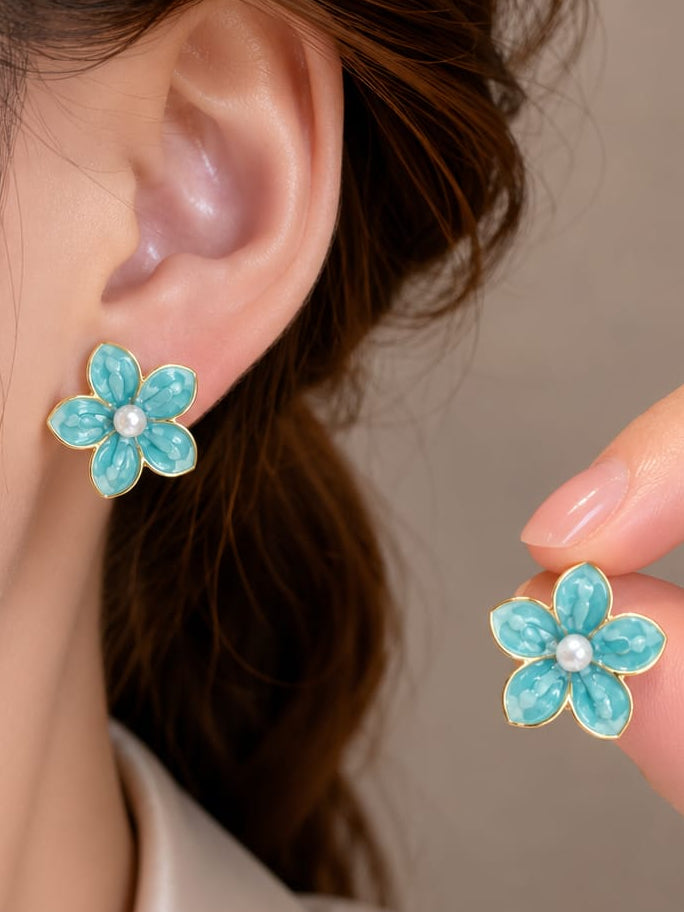 Enamalled Anti Tarnish Flower Studs