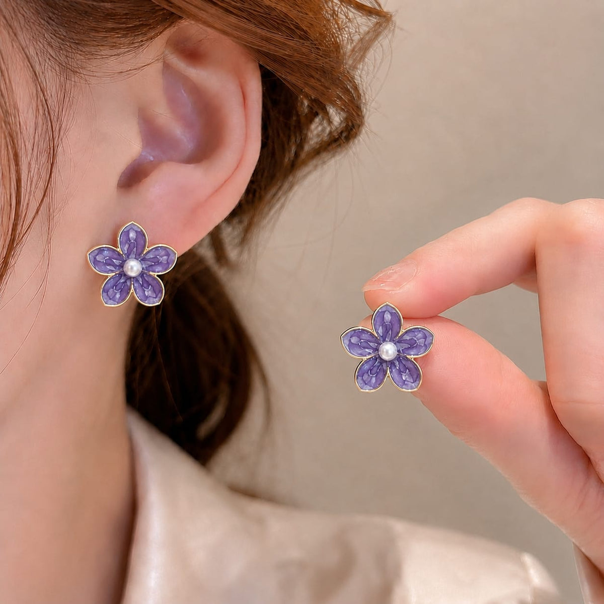 Enamalled Anti Tarnish Flower Studs