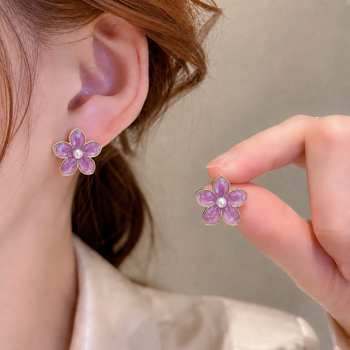 Enamalled Anti Tarnish Flower Studs
