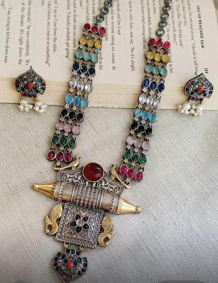 Dual Tone Necklace Multicolour Stone Set